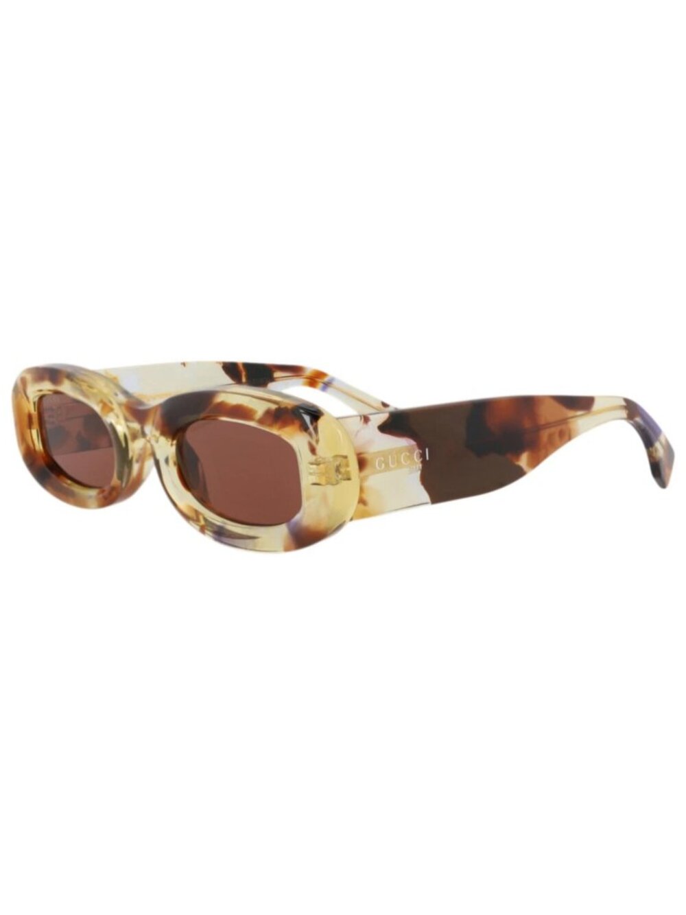 New Gucci Women's Sunglasses Round Oval Recycled Acetate Frame Havana Havana